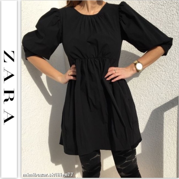 Zara Black Puffy Sleeved Dress NWT - Picture 10 of 12